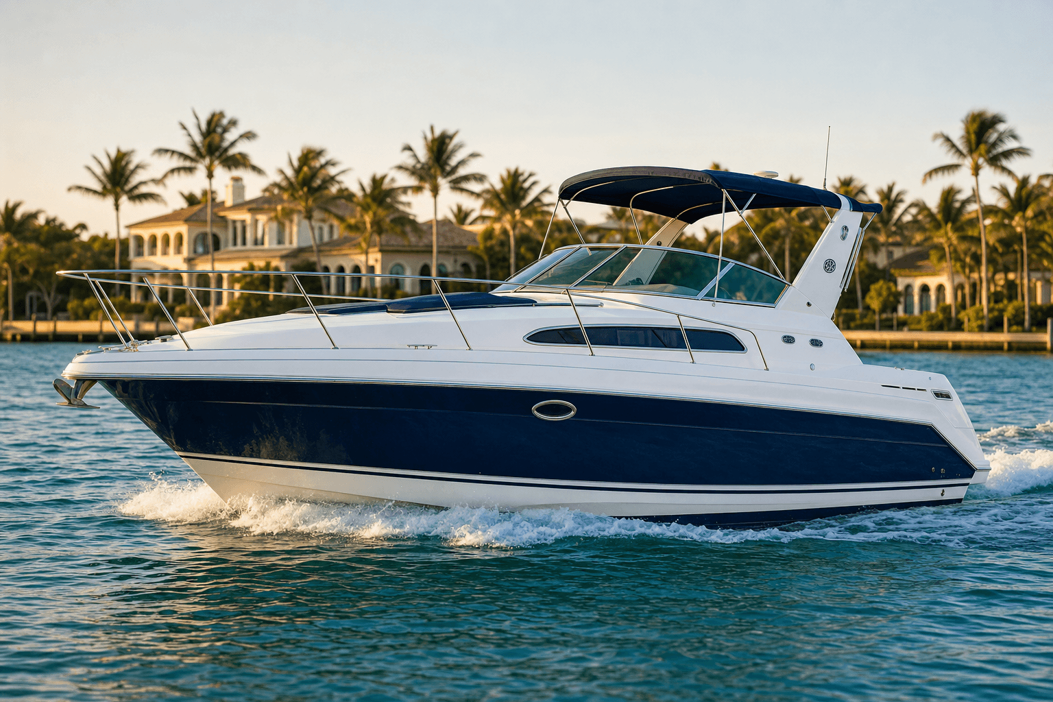 Oceana 360 yacht cruising at golden hour